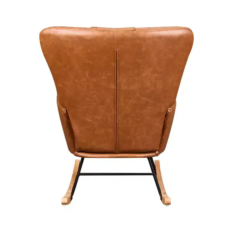 VECELO Fauteuil à bascule moderne en similicuir/tissu peluche, avec appuie-tête épais et siège rembourré Blanc/Marron/Rose