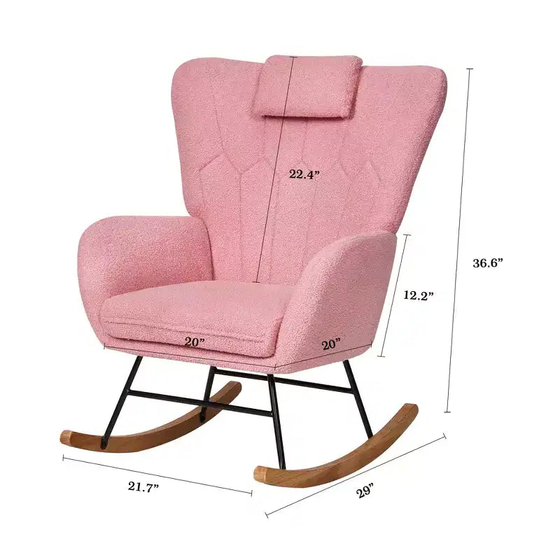 VECELO Fauteuil à bascule moderne en similicuir/tissu peluche, avec appuie-tête épais et siège rembourré Blanc/Marron/Rose
