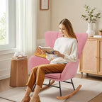 VECELO Fauteuil à bascule moderne en similicuir/tissu peluche, avec appuie-tête épais et siège rembourré Blanc/Marron/Rose