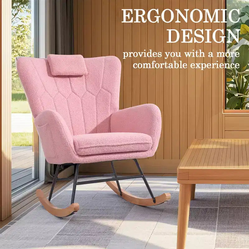 VECELO Fauteuil à bascule moderne en similicuir/tissu peluche, avec appuie-tête épais et siège rembourré Blanc/Marron/Rose