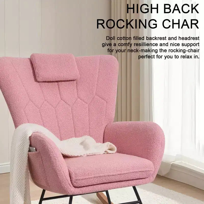 VECELO Fauteuil à bascule moderne en similicuir/tissu peluche, avec appuie-tête épais et siège rembourré Blanc/Marron/Rose