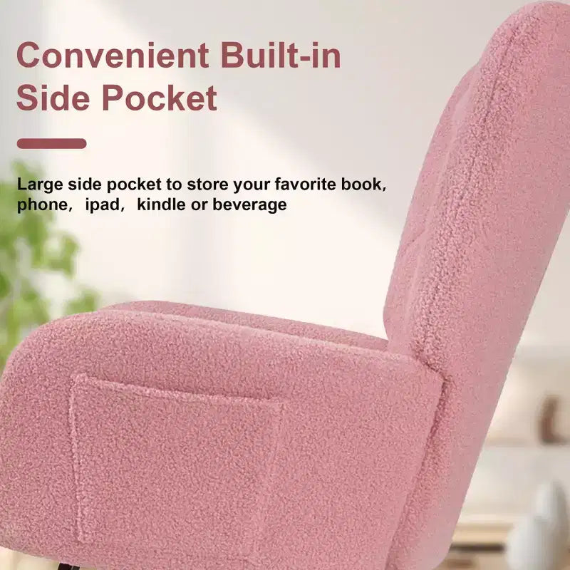 VECELO Fauteuil à bascule moderne en similicuir/tissu peluche, avec appuie-tête épais et siège rembourré Blanc/Marron/Rose