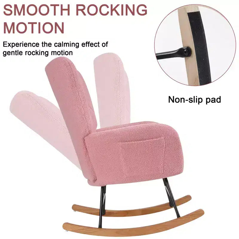 VECELO Fauteuil à bascule moderne en similicuir/tissu peluche, avec appuie-tête épais et siège rembourré Blanc/Marron/Rose