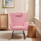 VECELO Fauteuil à bascule moderne en similicuir/tissu peluche, avec appuie-tête épais et siège rembourré Blanc/Marron/Rose