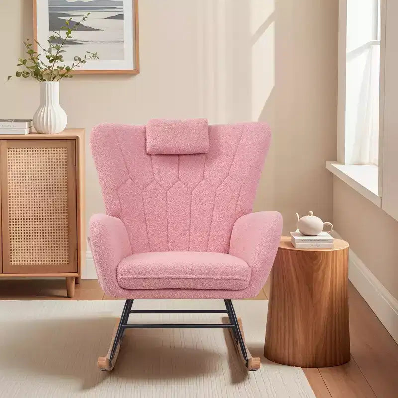 VECELO Fauteuil à bascule moderne en similicuir/tissu peluche, avec appuie-tête épais et siège rembourré Blanc/Marron/Rose