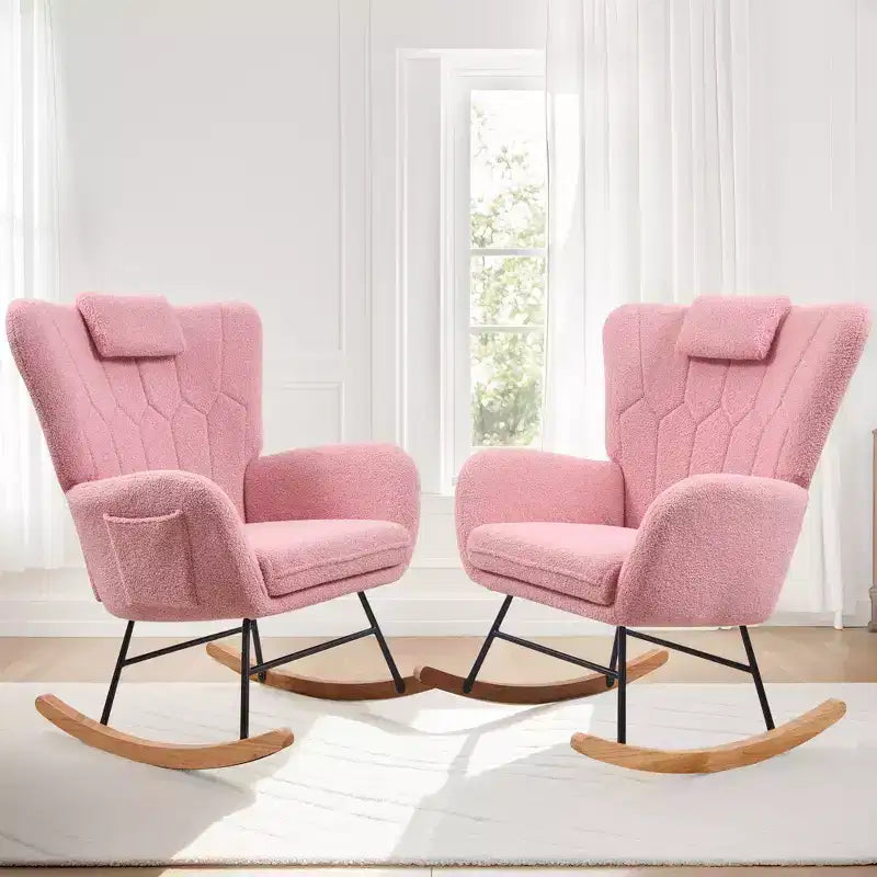 VECELO Fauteuil à bascule moderne en similicuir/tissu peluche, avec appuie-tête épais et siège rembourré Blanc/Marron/Rose
