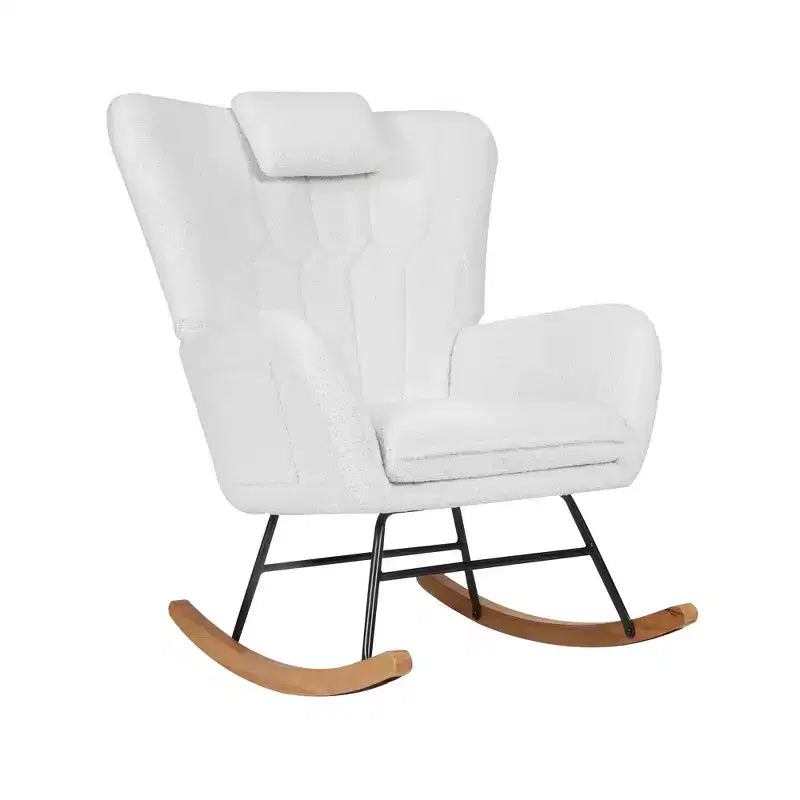 VECELO Fauteuil à bascule moderne en similicuir/tissu peluche, avec appuie-tête épais et siège rembourré Blanc/Marron/Rose