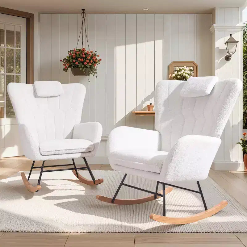 VECELO Fauteuil à bascule moderne en similicuir/tissu peluche, avec appuie-tête épais et siège rembourré Blanc/Marron/Rose