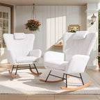 VECELO Fauteuil à bascule moderne en similicuir/tissu peluche, avec appuie-tête épais et siège rembourré Blanc/Marron/Rose