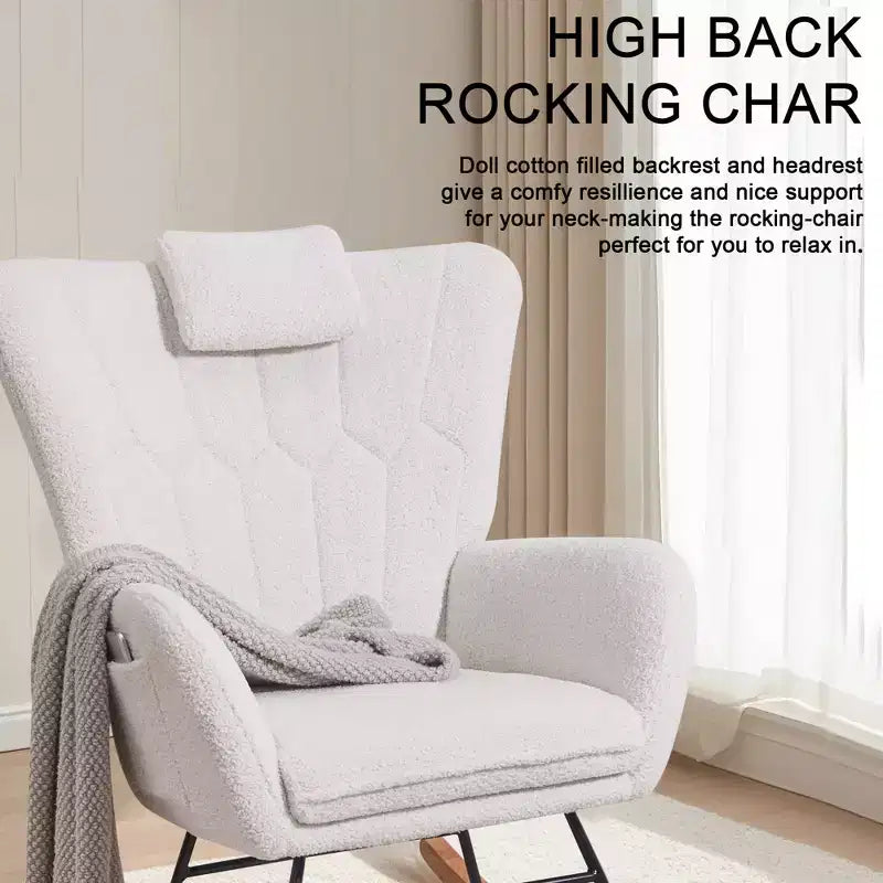 VECELO Fauteuil à bascule moderne en similicuir/tissu peluche, avec appuie-tête épais et siège rembourré Blanc/Marron/Rose