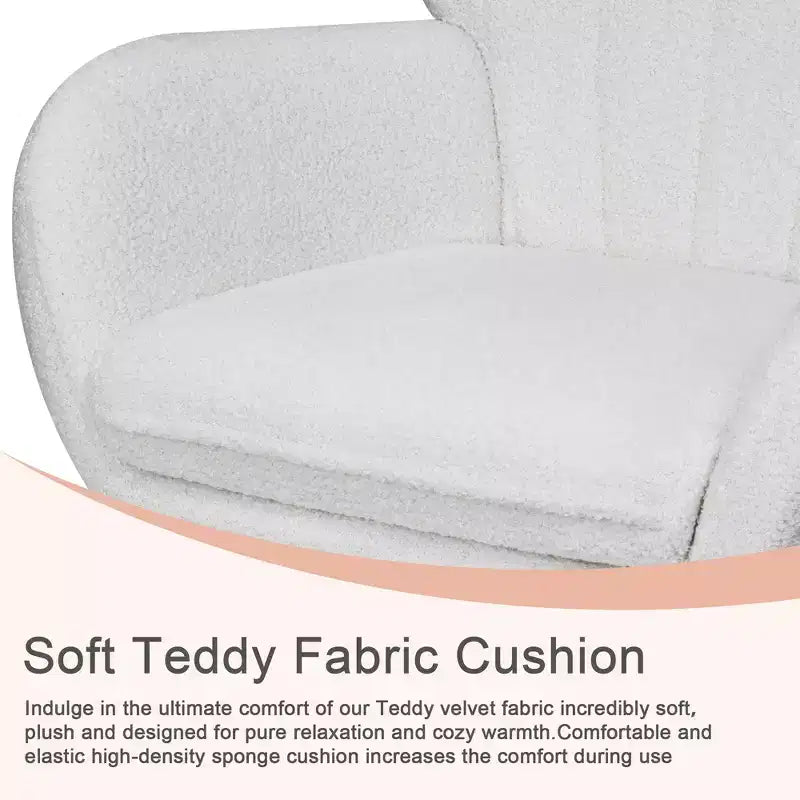 VECELO Fauteuil à bascule moderne en similicuir/tissu peluche, avec appuie-tête épais et siège rembourré Blanc/Marron/Rose
