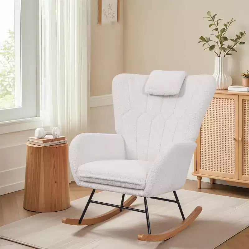VECELO Fauteuil à bascule moderne en similicuir/tissu peluche, avec appuie-tête épais et siège rembourré Blanc/Marron/Rose