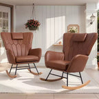 VECELO Fauteuil à bascule moderne en similicuir/tissu peluche, avec appuie-tête épais et siège rembourré Blanc/Marron/Rose