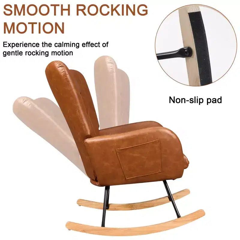 VECELO Fauteuil à bascule moderne en similicuir/tissu peluche, avec appuie-tête épais et siège rembourré Blanc/Marron/Rose
