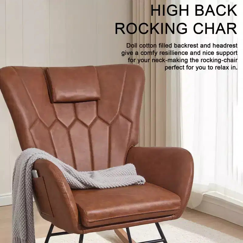 VECELO Fauteuil à bascule moderne en similicuir/tissu peluche, avec appuie-tête épais et siège rembourré Blanc/Marron/Rose