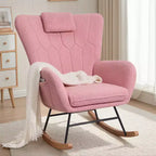 VECELO Fauteuil à bascule moderne en similicuir/tissu peluche, avec appuie-tête épais et siège rembourré Blanc/Marron/Rose