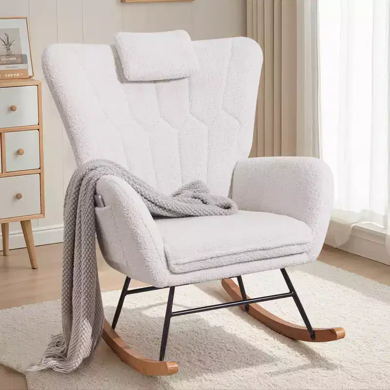 VECELO Fauteuil à bascule moderne en similicuir/tissu peluche, avec appuie-tête épais et siège rembourré Blanc/Marron/Rose