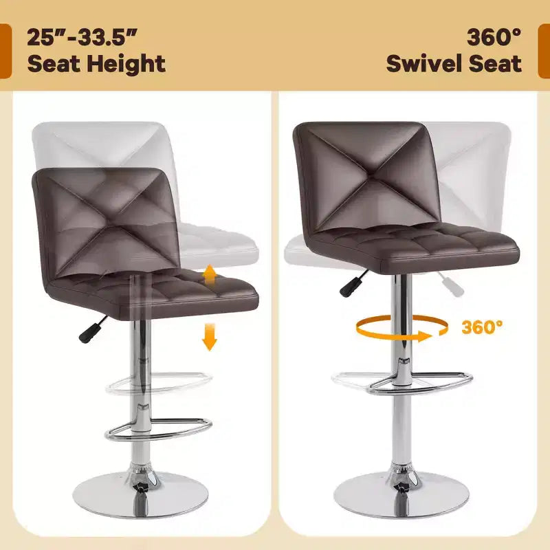 Costway Tabourets de Bar Modernes Lot de 2 Tabourets de Comptoir Pivotants Rembourrés en Cuir PU avec Dossier Noir/Marron/Blanc