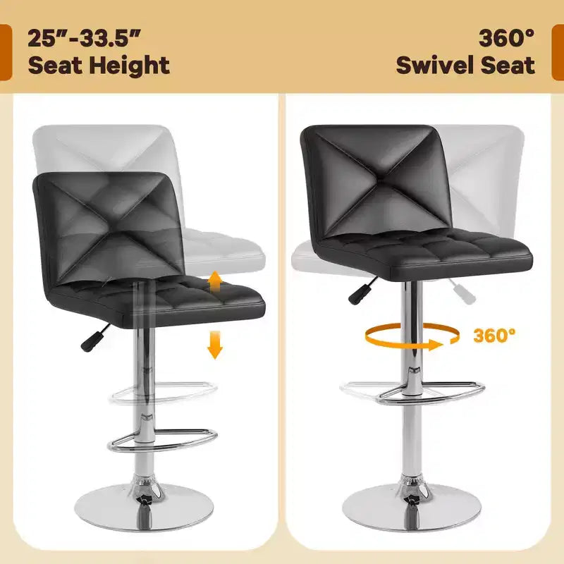 Costway Tabourets de Bar Modernes Lot de 2 Tabourets de Comptoir Pivotants Rembourrés en Cuir PU avec Dossier Noir/Marron/Blanc