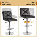 Costway Tabourets de Bar Modernes Lot de 2 Tabourets de Comptoir Pivotants Rembourrés en Cuir PU avec Dossier Noir/Marron/Blanc