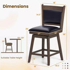 Lot de 2 tabourets de bar pivotants Costway 25" avec dossier, pieds en bois de caoutchouc, repose-pieds robuste