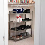 Étagère à chaussures en métal à 4 niveaux, étagères grillagées avec supports centraux, cadre durable avec poignées, capacité de 12 paires, nickel