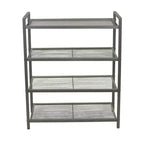 Étagère à chaussures en métal à 4 niveaux, étagères grillagées avec supports centraux, cadre durable avec poignées, capacité de 12 paires, nickel