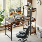 Bureau d'ordinateur réversible Bestier 47 pouces avec étagères de rangement pour bureau à domicile, Marron rustique