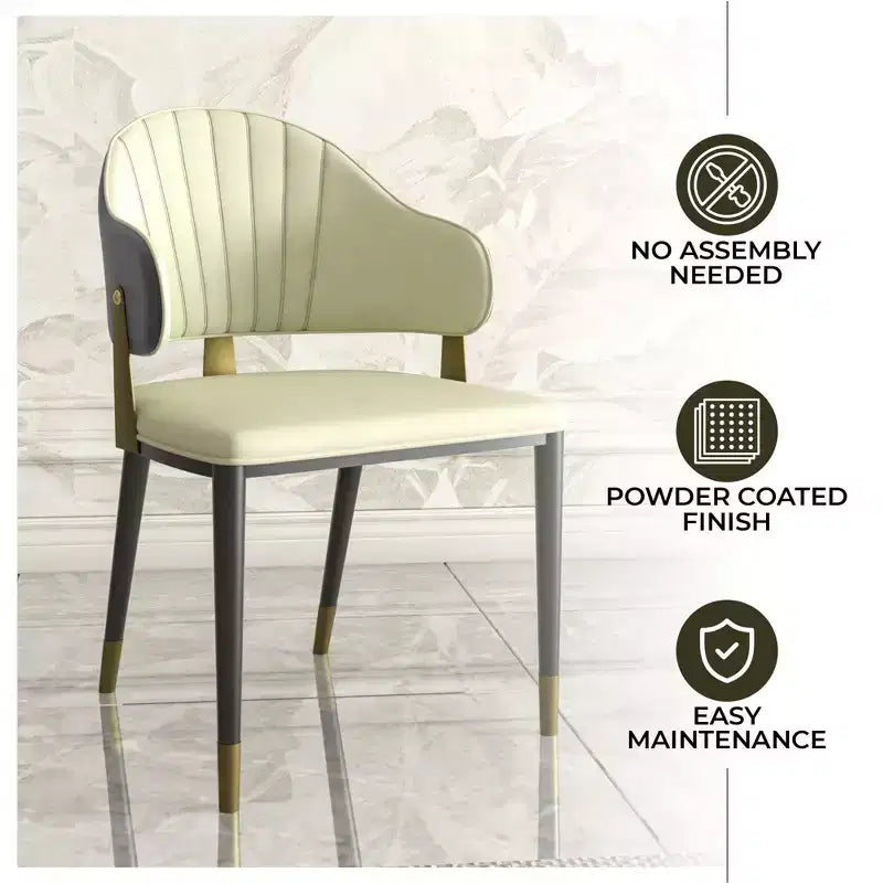 LeisureMod Aria Chaises de salle à manger modernes, lot de 4, revêtement en cuir PU, pieds en métal, sièges confortables pour cuisine et salle à manger