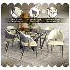 LeisureMod Aria Chaises de salle à manger modernes, lot de 4, revêtement en cuir PU, pieds en métal, sièges confortables pour cuisine et salle à manger