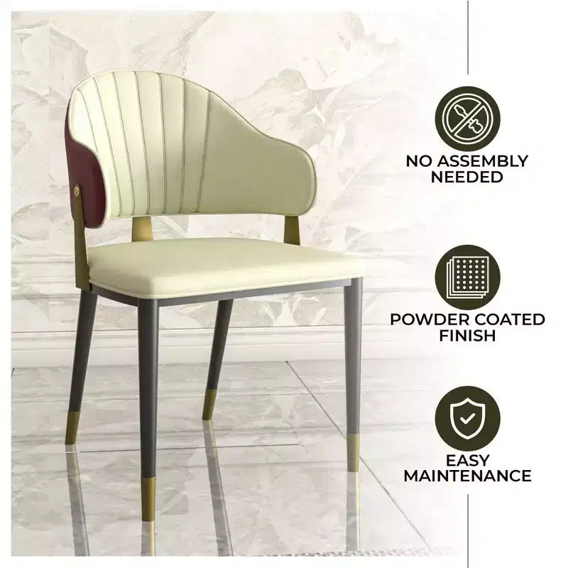 LeisureMod Aria Chaises de salle à manger modernes, lot de 4, revêtement en cuir PU, pieds en métal, sièges confortables pour cuisine et salle à manger