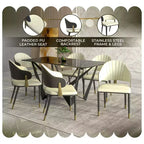LeisureMod Aria Chaises de salle à manger modernes, lot de 4, revêtement en cuir PU, pieds en métal, sièges confortables pour cuisine et salle à manger