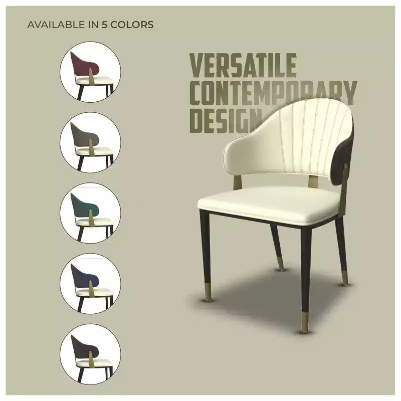 LeisureMod Aria Chaises de salle à manger modernes, lot de 4, revêtement en cuir PU, pieds en métal, sièges confortables pour cuisine et salle à manger