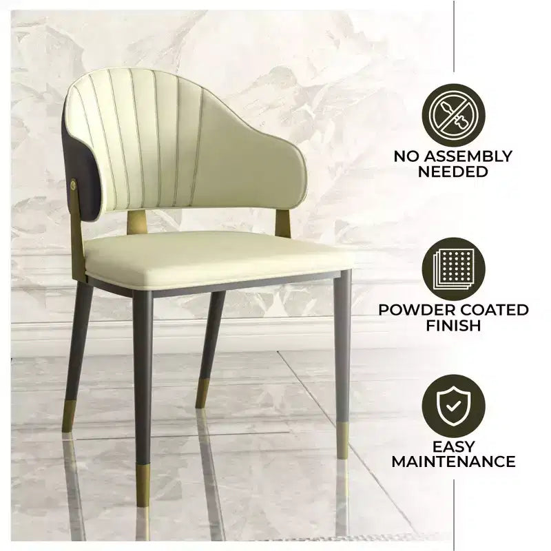 LeisureMod Aria Chaises de salle à manger modernes, lot de 4, revêtement en cuir PU, pieds en métal, sièges confortables pour cuisine et salle à manger