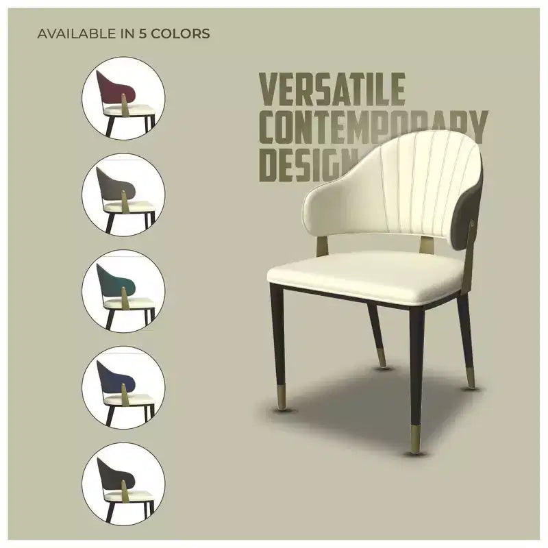 LeisureMod Aria Chaises de salle à manger modernes, lot de 4, revêtement en cuir PU, pieds en métal, sièges confortables pour cuisine et salle à manger