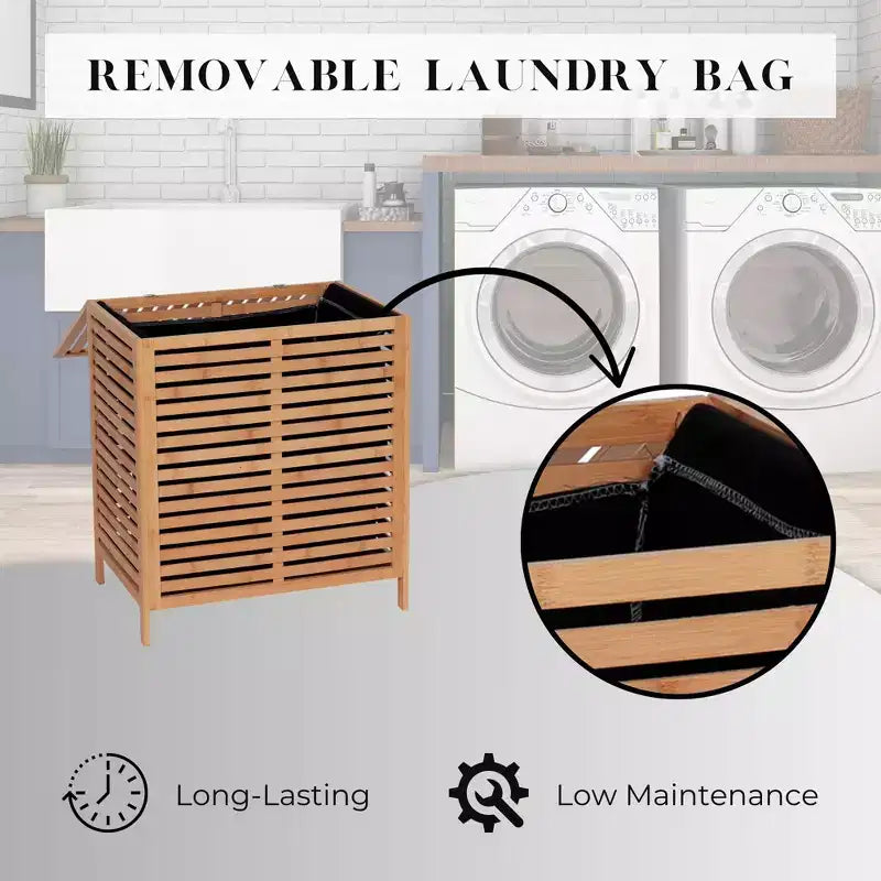 Evideco Panier à Linge en Bambou avec Couvercle, Sac Amovible, Ventilation à Lattes, Grand Panier de Rangement
