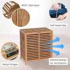 Evideco Panier à Linge en Bambou avec Couvercle, Sac Amovible, Ventilation à Lattes, Grand Panier de Rangement