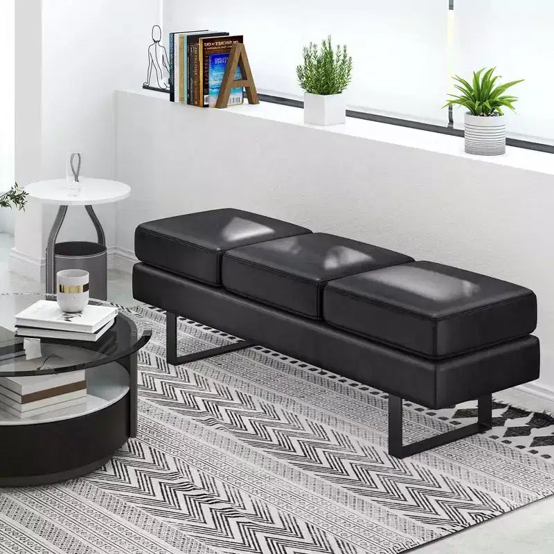 Banc de salle d'attente Costway avec pieds en métal, banc de réception rembourré noir/gris