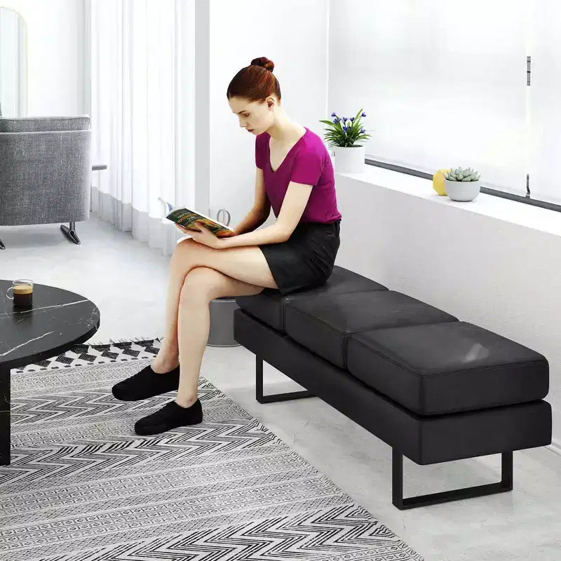 Banc de salle d'attente Costway avec pieds en métal, banc de réception rembourré noir/gris