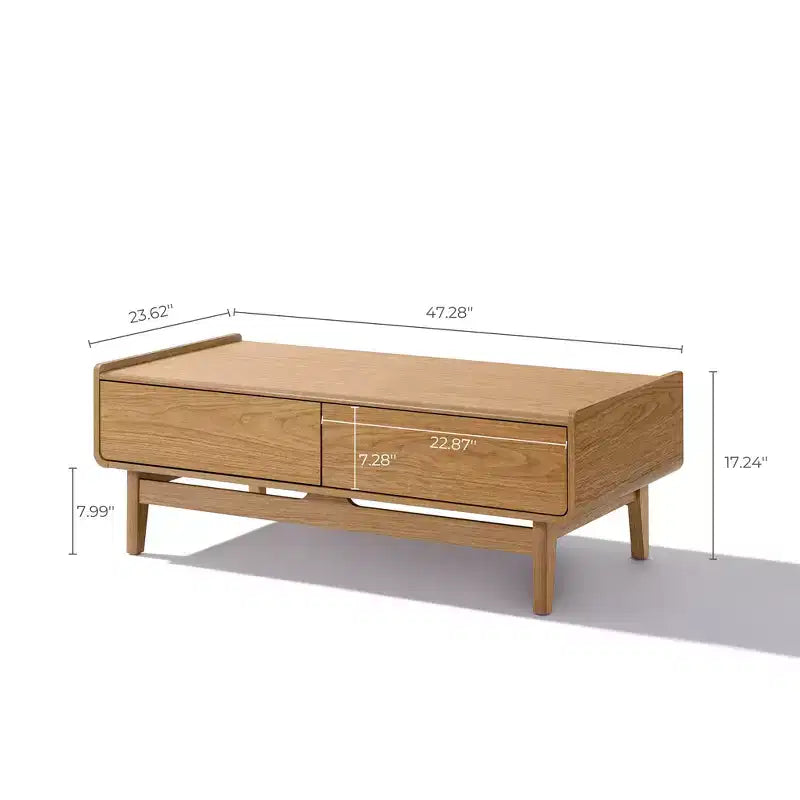 Table Basse Moderne Mid-Century LuxenHome avec Rangement, Table d'Appoint Rectangulaire en Bois de Chêne Été de 119 cm pour Salon, Maison et Bureau, Marron