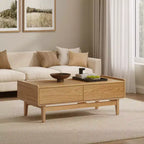 Table Basse Moderne Mid-Century LuxenHome avec Rangement, Table d'Appoint Rectangulaire en Bois de Chêne Été de 119 cm pour Salon, Maison et Bureau, Marron