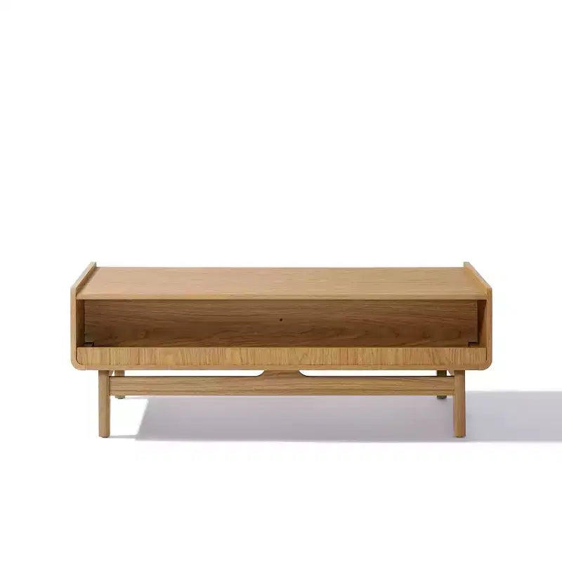 Table Basse Moderne Mid-Century LuxenHome avec Rangement, Table d'Appoint Rectangulaire en Bois de Chêne Été de 119 cm pour Salon, Maison et Bureau, Marron