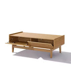 Table Basse Moderne Mid-Century LuxenHome avec Rangement, Table d'Appoint Rectangulaire en Bois de Chêne Été de 119 cm pour Salon, Maison et Bureau, Marron