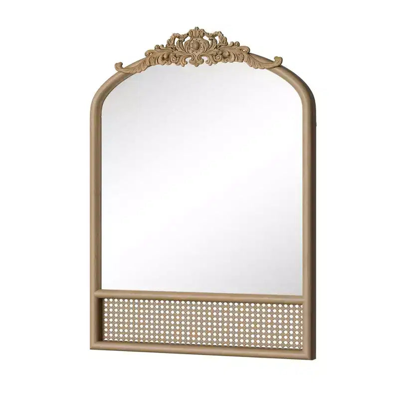 PexFix Classic Carved Arch Wood Frame with Rattan Bottom Wall Mirror