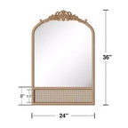 Miroir mural PexFix Classic, avec cadre en bois sculpté en arc et fond en rotin