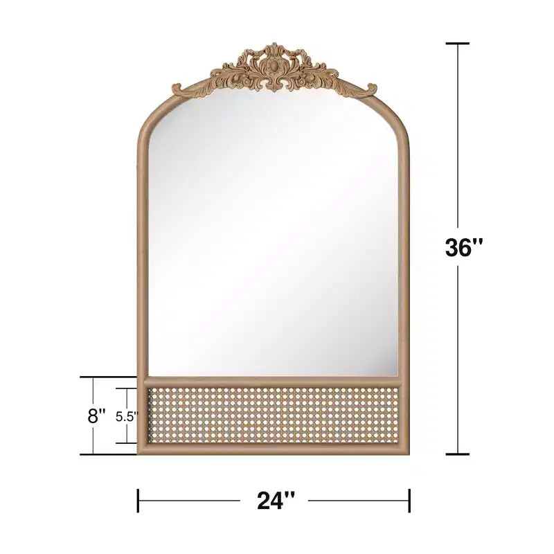 Miroir mural PexFix Classic, avec cadre en bois sculpté en arc et fond en rotin