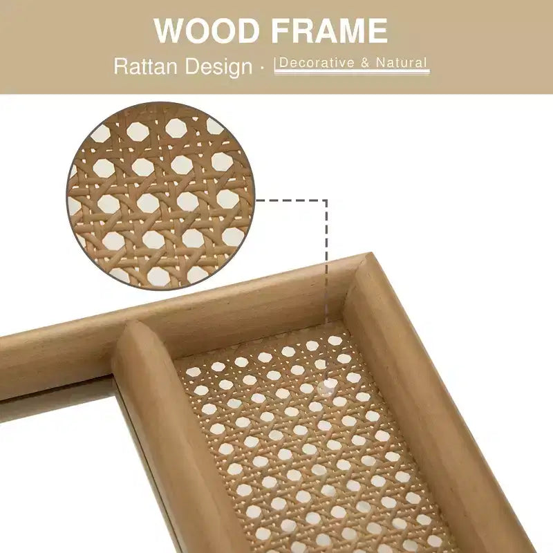 Miroir mural PexFix Classic, avec cadre en bois sculpté en arc et fond en rotin