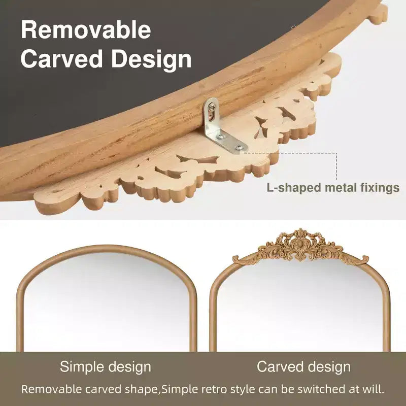 Miroir mural PexFix Classic, avec cadre en bois sculpté en arc et fond en rotin