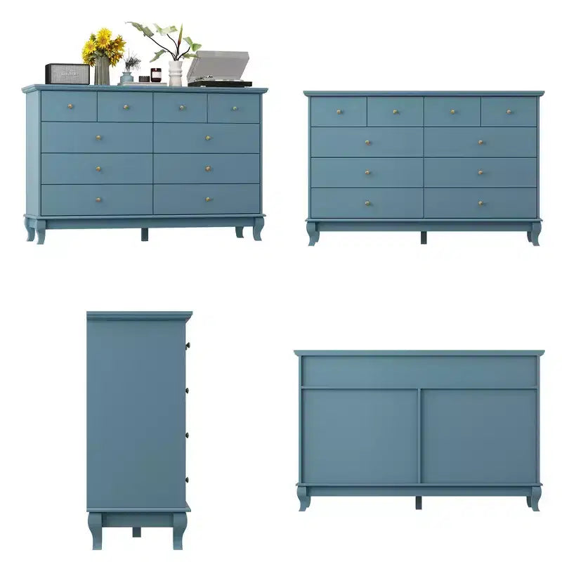 Commode horizontale Hitow à 10 tiroirs avec poignées rondes en métal, commode moderne