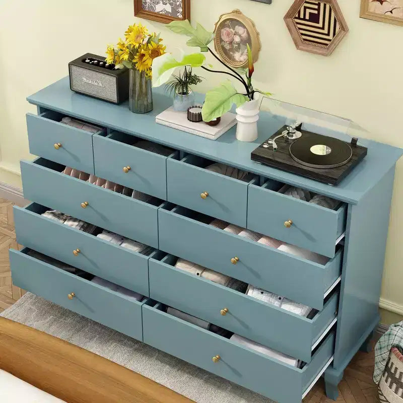 Commode horizontale Hitow à 10 tiroirs avec poignées rondes en métal, commode moderne